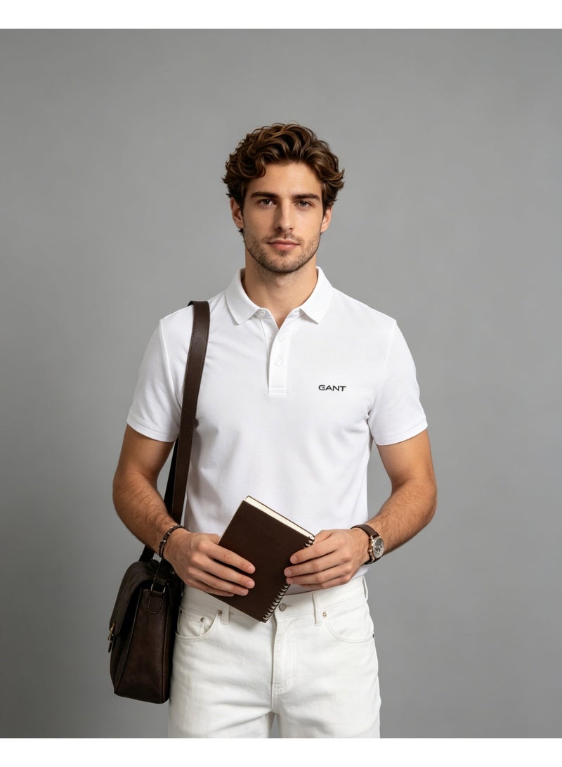 GANT Men Short Sleeve Collared Polo Shirt Casual Daily Wear White - Image 3