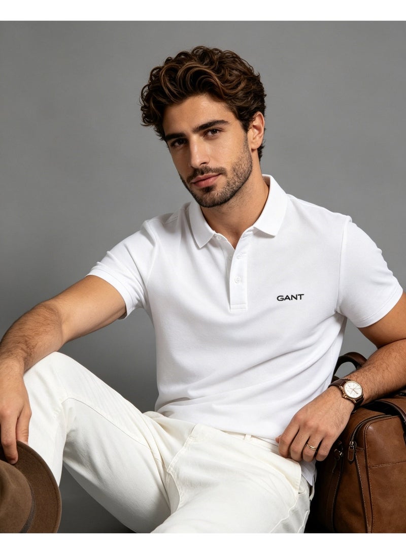 GANT Men Short Sleeve Collared Polo Shirt Casual Daily Wear White - Image 1