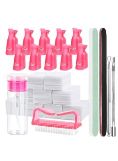 Excefore Nail Polish Gel Remover Tools Kit with Clips, 100ml Bottle, 500 Cotton Pad, Brush, Cuticle Pusher, Peeler, 100/180 File, Buffer Block  - Image 1