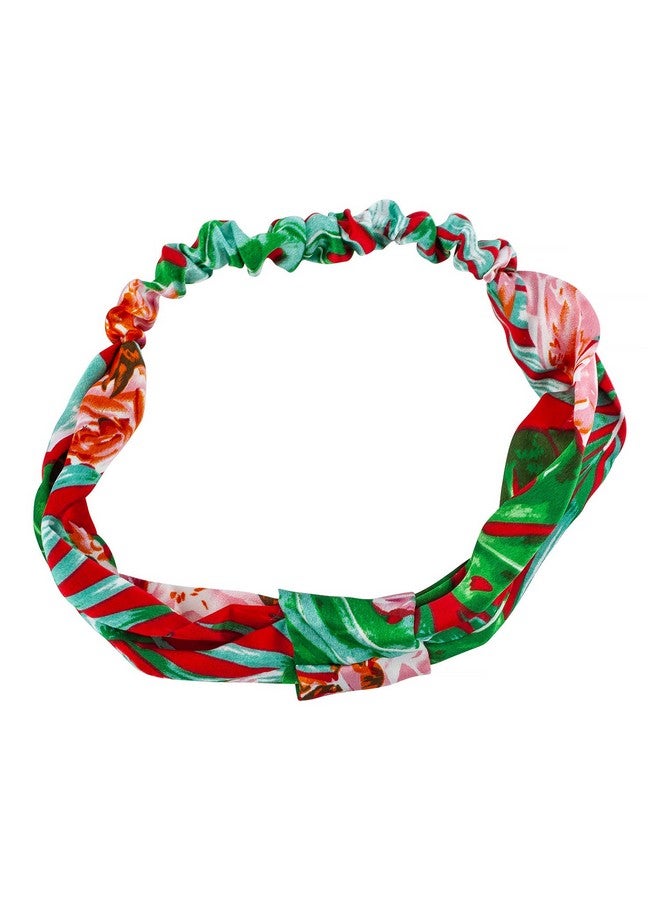 Lux Accessories Green Red Stretch Floral Print Fashion Elastic Headband - Image 1