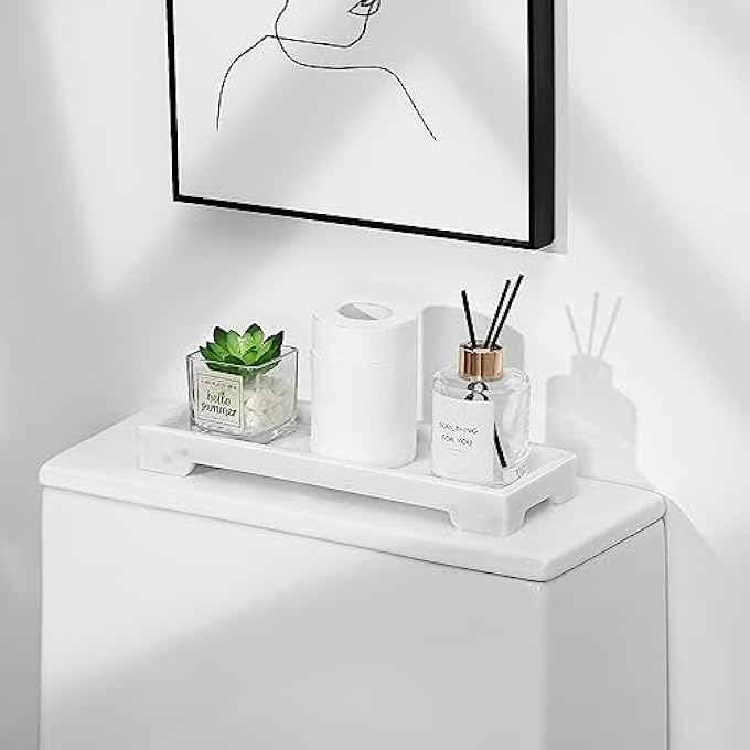 Vanity Tray Toilet Tank Storage Tray Resin Bathtub Tray Bathroom Tray Marble Pattern Tray Vanity Organizer For Tissues Candles Soap Towel Plant Etc  White Marble - Image 5