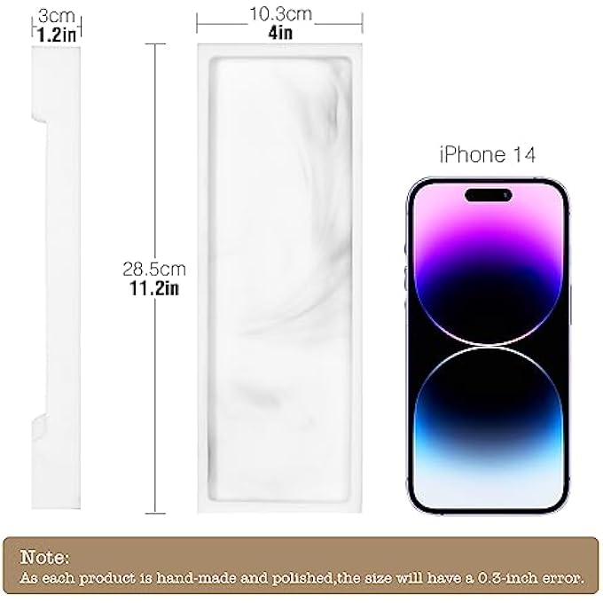 Vanity Tray Toilet Tank Storage Tray Resin Bathtub Tray Bathroom Tray Marble Pattern Tray Vanity Organizer For Tissues Candles Soap Towel Plant Etc  White Marble - Image 4