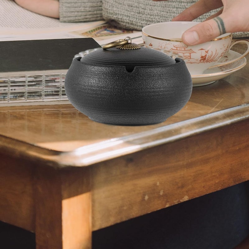 TOYANDONA Portable Ceramic Ashtray with Lid, Black Covered Ash Tray for Car and Outdoor Patio Use, Stable Anti-tip Design for Travel and Home Smoking Areas - Image 5