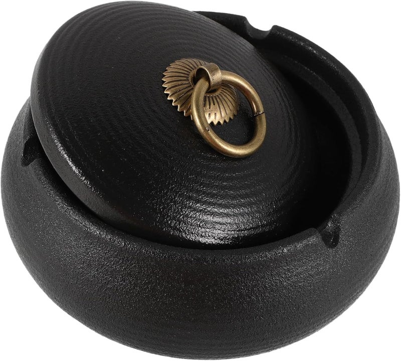 TOYANDONA Portable Ceramic Ashtray with Lid, Black Covered Ash Tray for Car and Outdoor Patio Use, Stable Anti-tip Design for Travel and Home Smoking Areas - Image 1