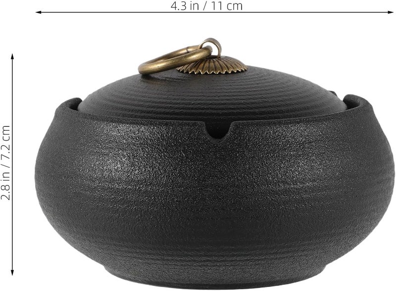 TOYANDONA Portable Ceramic Ashtray with Lid, Black Covered Ash Tray for Car and Outdoor Patio Use, Stable Anti-tip Design for Travel and Home Smoking Areas - Image 2