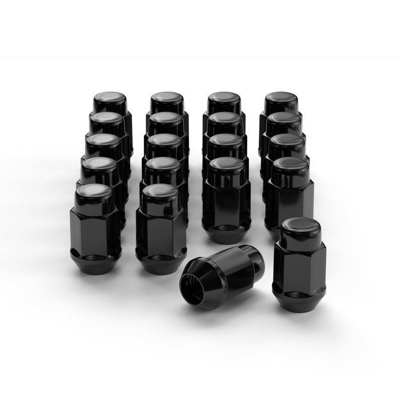 20PCS 1.4 inch Black 1/2-20 Closed End Bulge Acorn Lug Nuts - Cone Seat - 19mm Hex Wheel Lug Nut Compatible with Mustang Tj Jk Cherokee Liberty Wrangler Aftermarket Wheels