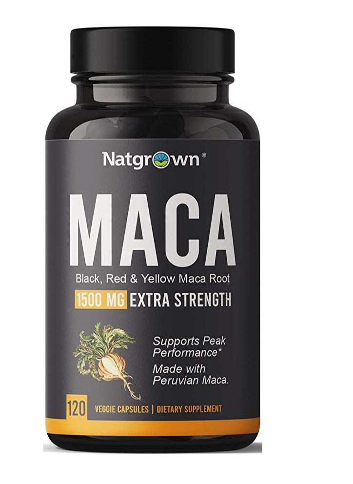 Natgrown - Organic Maca Root Powder Capsules 1500 Mg With Blac, Red, Yellow Peruvian Maca Root Extract For Men and Women - Vegan Pills - Image 1