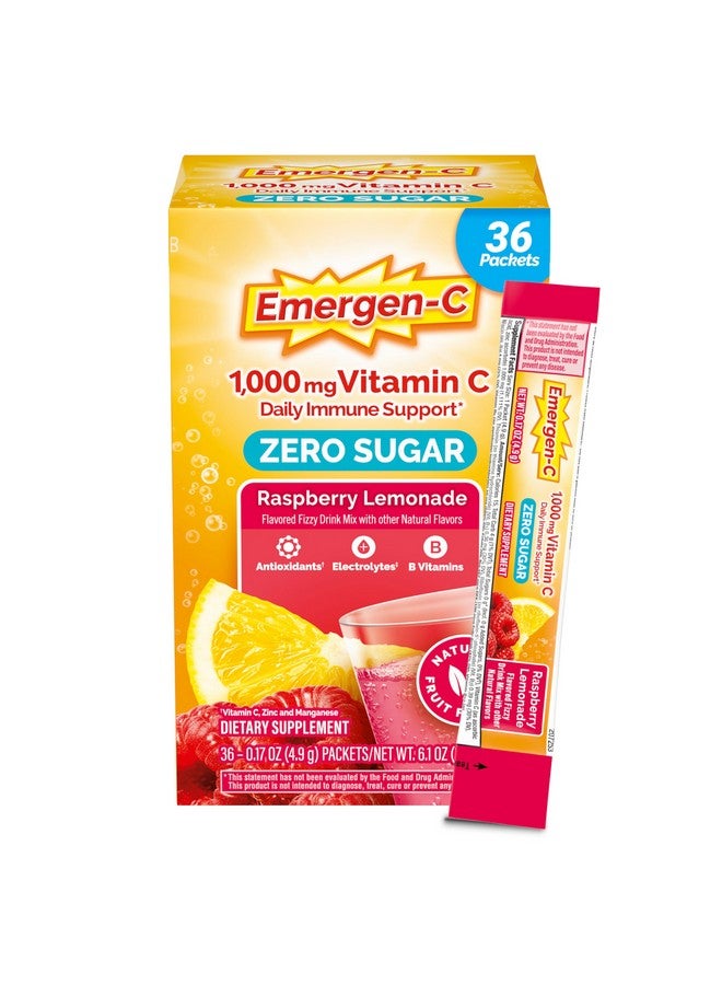 Emergen-C Emergen-C Zero Sugar 1000 mg Vitamin C Powder for Daily Immune Support Caffeine Free Vitamin C Supplements with Zinc and Manganese, B Vitamins and Electrolytes, Raspberry Lemonade Flavor - 36 Count - Image 1