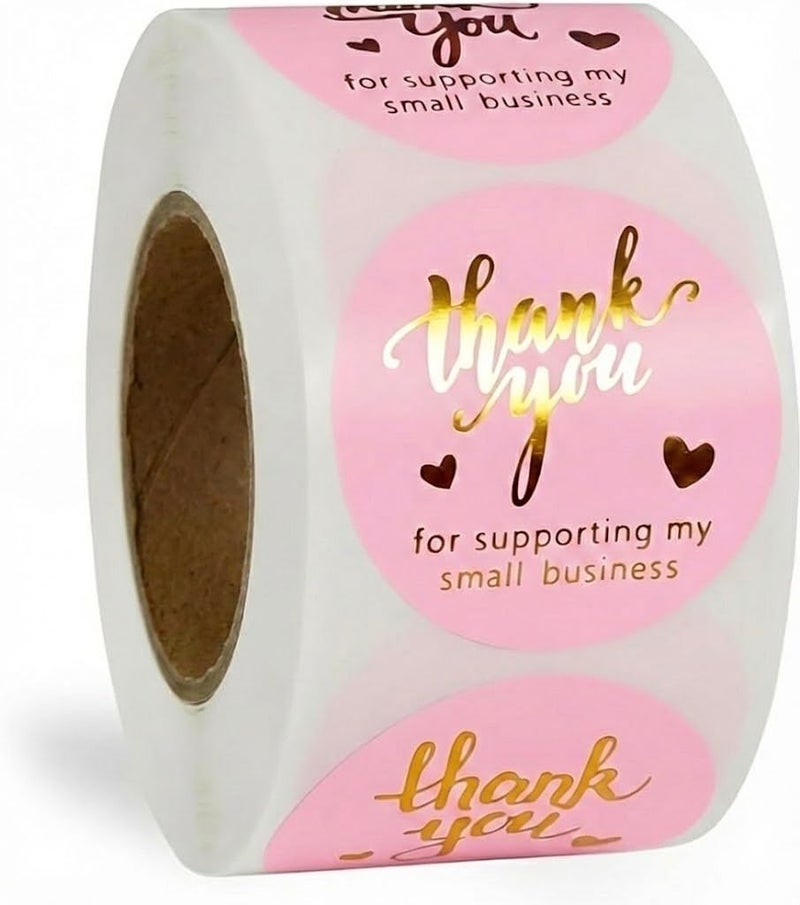 IBAKE 500 Pcs Thank You Stickers, 1.5 Inch Pink with Gold Foil, Self-Adhesive & Waterproof with Beautiful Designs, Strong and Durable Envelope Seals - Image 1