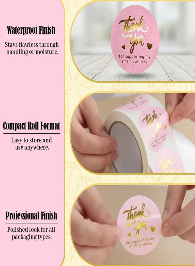 IBAKE 500 Pcs Thank You Stickers, 1.5 Inch Pink with Gold Foil, Self-Adhesive & Waterproof with Beautiful Designs, Strong and Durable Envelope Seals - Image 5