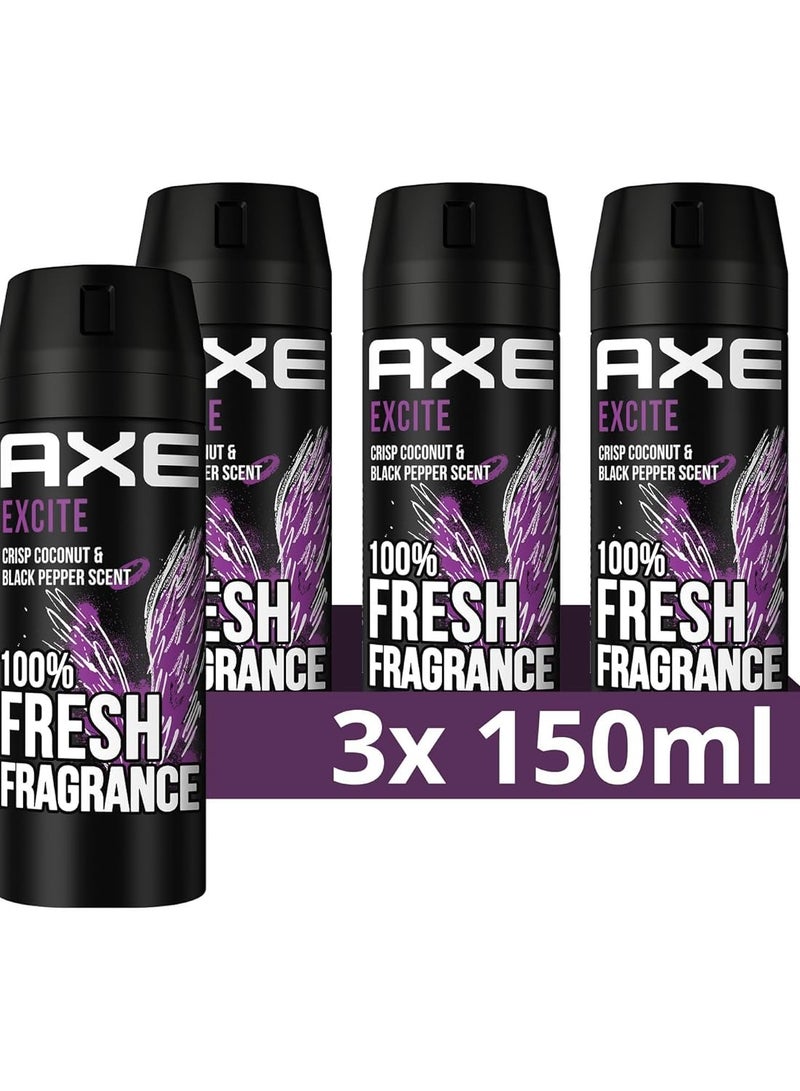 أكس بخاخ للجسم للرجال إكسايت 3 × 150 مل 48 ساعة - Image 1