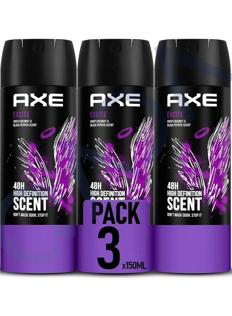 أكس بخاخ للجسم للرجال إكسايت 3 × 150 مل 48 ساعة - Image 2