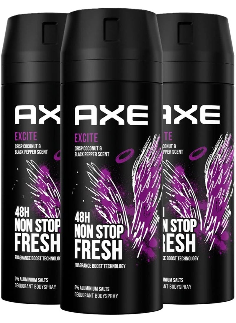 أكس بخاخ للجسم للرجال إكسايت 3 × 150 مل 48 ساعة - Image 3