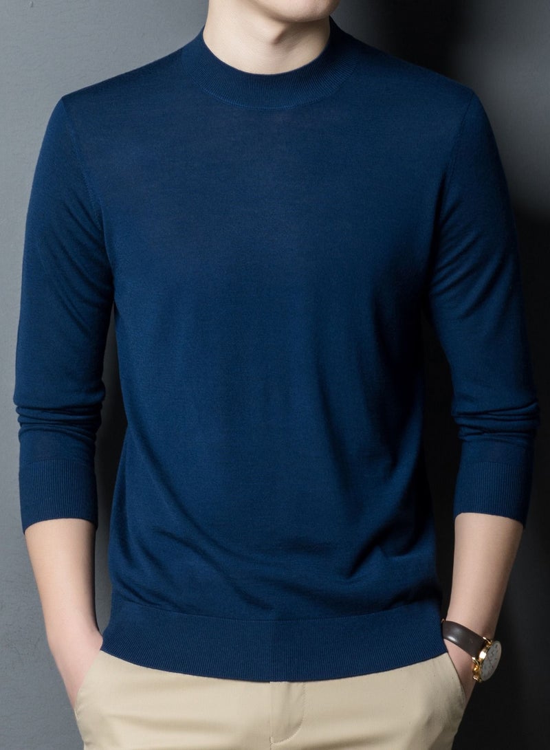 Loquat Men's Winter Fashion Simple Solid Color Crew-neck Sweater 