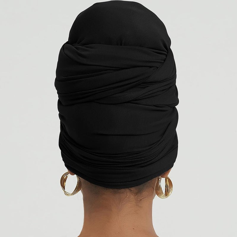 corciova Black Long Soft Head Wrap Turban Headband for Black Women Two Way Stretch Fashion African Head Covering Jersey Hijab Scarf - Image 4