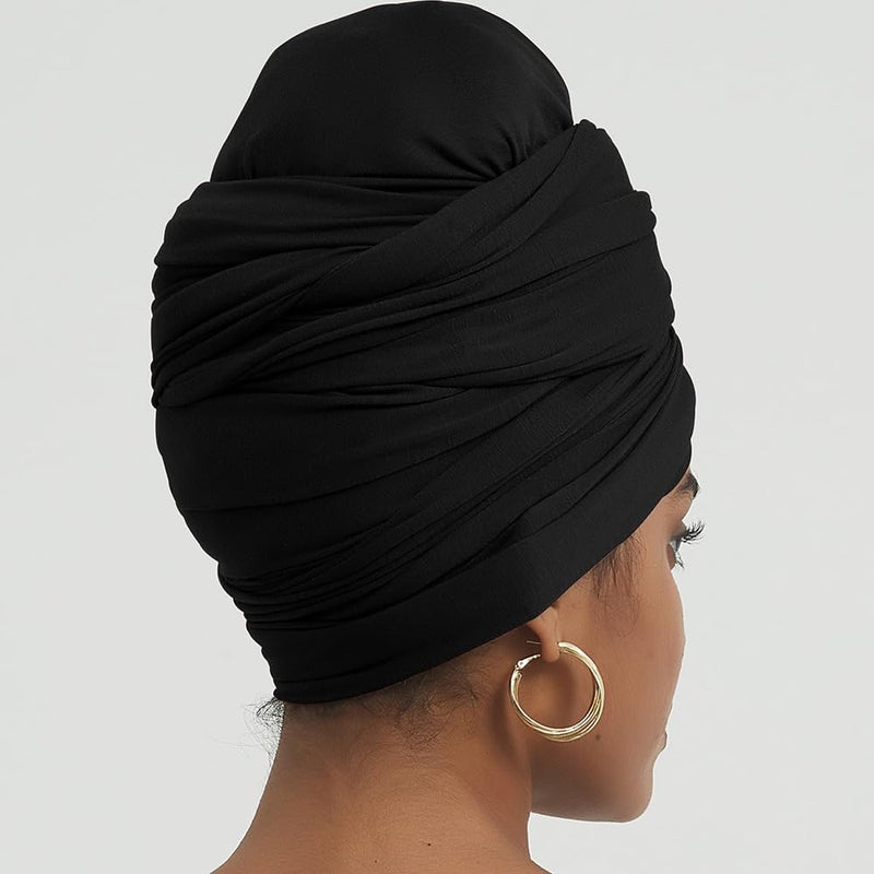 corciova Black Long Soft Head Wrap Turban Headband for Black Women Two Way Stretch Fashion African Head Covering Jersey Hijab Scarf - Image 5