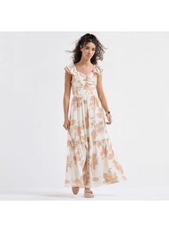 FAV Printed Maxi Dress with Sweetheart Neck and Ruffle Sleeves  - Image 2