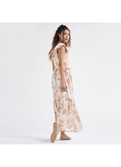 FAV Printed Maxi Dress with Sweetheart Neck and Ruffle Sleeves  - Image 3