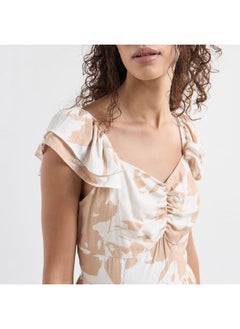 FAV Printed Maxi Dress with Sweetheart Neck and Ruffle Sleeves  - Image 4