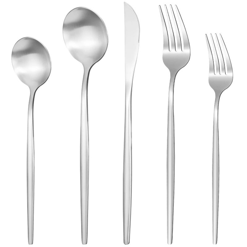 Silverware Set for 6 30 Piece Flatware Set Cutlery Tableware set Include Spoons And Forks Set Stainless Steel Utensil Set Matte polished Finish Dishwasher Safe
