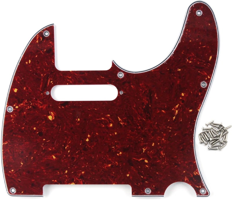 FLEOR 8 Hole TL Pickguard Scratch Plate with Pickguard Screws Set Fit USA/MX Standard TL Style Pickguard Replacement, 4Ply Red Tortoise Shell - Image 1