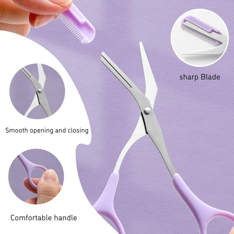 TORMEN Professional Eyebrow Grooming Kit Eye Brow Scissors with Comb Razor Tweezers For Perfect Shaping Face Hair Removal Tool Men and Women(4Pcs Purper) - Image 3