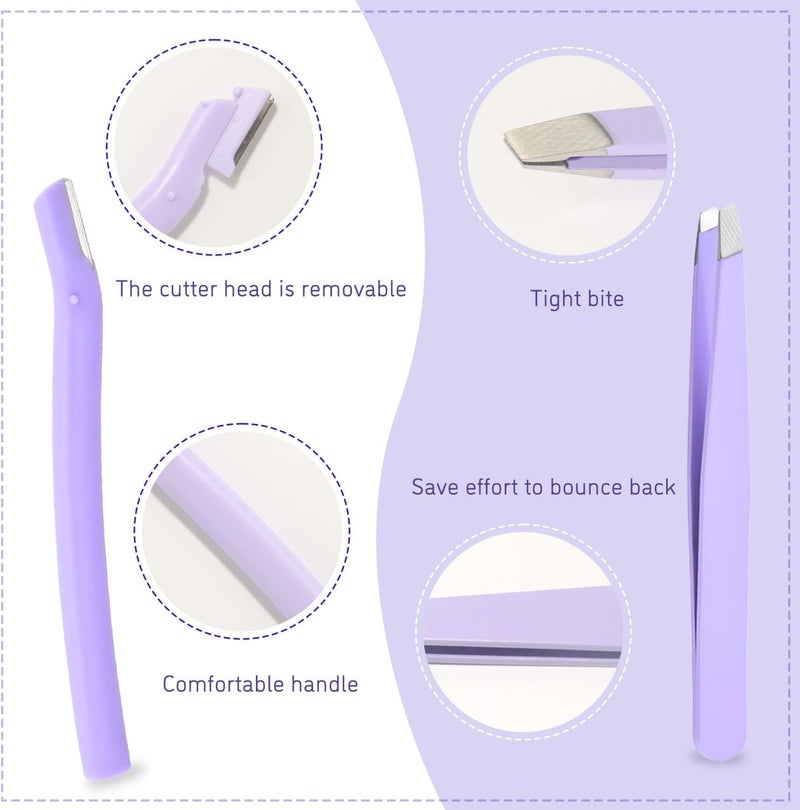 TORMEN Professional Eyebrow Grooming Kit Eye Brow Scissors with Comb Razor Tweezers For Perfect Shaping Face Hair Removal Tool Men and Women(4Pcs Purper) - Image 4