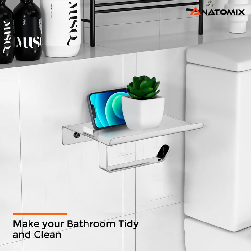 Anatomix Mobile Stainless Steel Toilet Paper Holder, Tissue Paper Roll Holder with Phone Stand for Bathroom/Toilet Tissue Roll Holder - Pack 1 Wall Mounted - Image 5