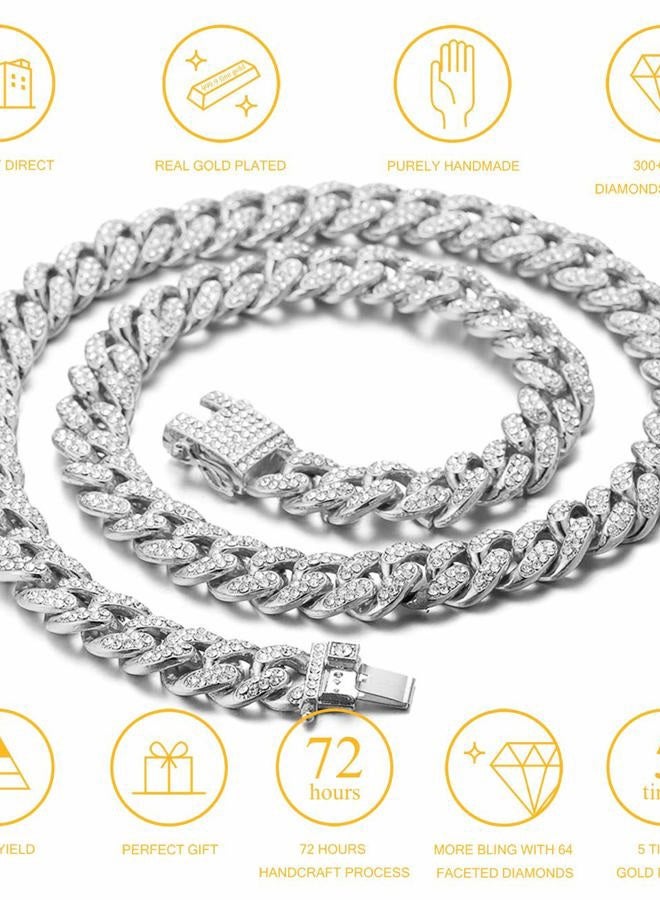 Halukakah Gold Plated Chains for Boys - TYCOON JUNIOR - Kid's 14MM Platinum Plated Cuban Link Chain Necklace Bracelet,Lab Diamonds Prong Set,Fits Ages 8-16 Y/O. with Giftbox, 14", Metal, Cubic - Image 4