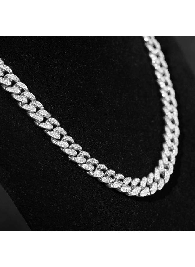 Halukakah Gold Plated Chains for Boys - TYCOON JUNIOR - Kid's 14MM Platinum Plated Cuban Link Chain Necklace Bracelet,Lab Diamonds Prong Set,Fits Ages 8-16 Y/O. with Giftbox, 14", Metal, Cubic - Image 5
