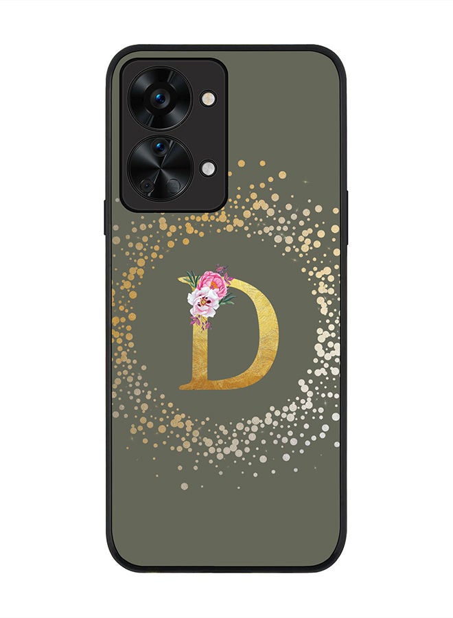 Stylizedd Rugged Black edge case for OnePlus Nord 2T Slim fit Soft Case Flexible Rubber Edges TPU Gel Thin Cover - Custom Monogram Initial Letter Floral Pattern Alphabet - D (Olive Green) - Image 1