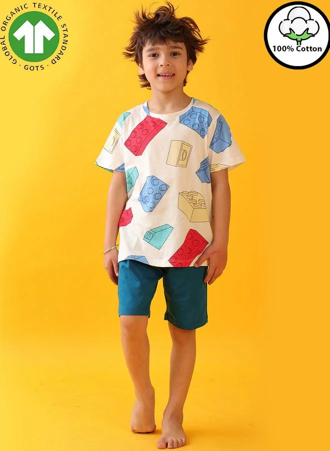 انثريلو مجموعة من شورت وتيشيرت بطبعة نمط كتل الالوان