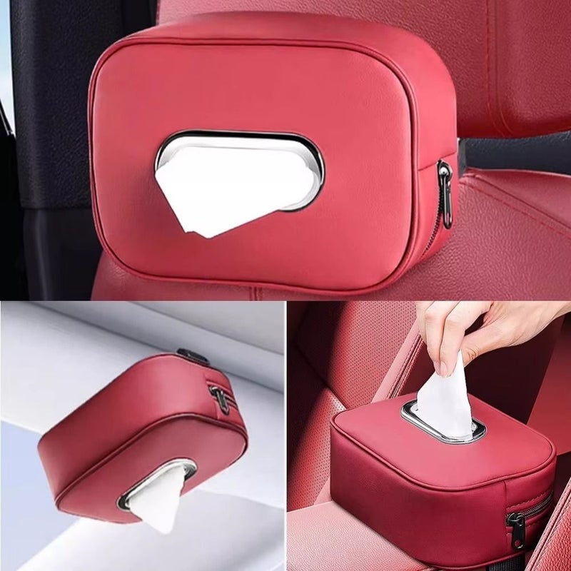 1 Pack Red Tissue Box Holder With Strap Seat Back And Armrest Organizer For Car SUV - Image 3