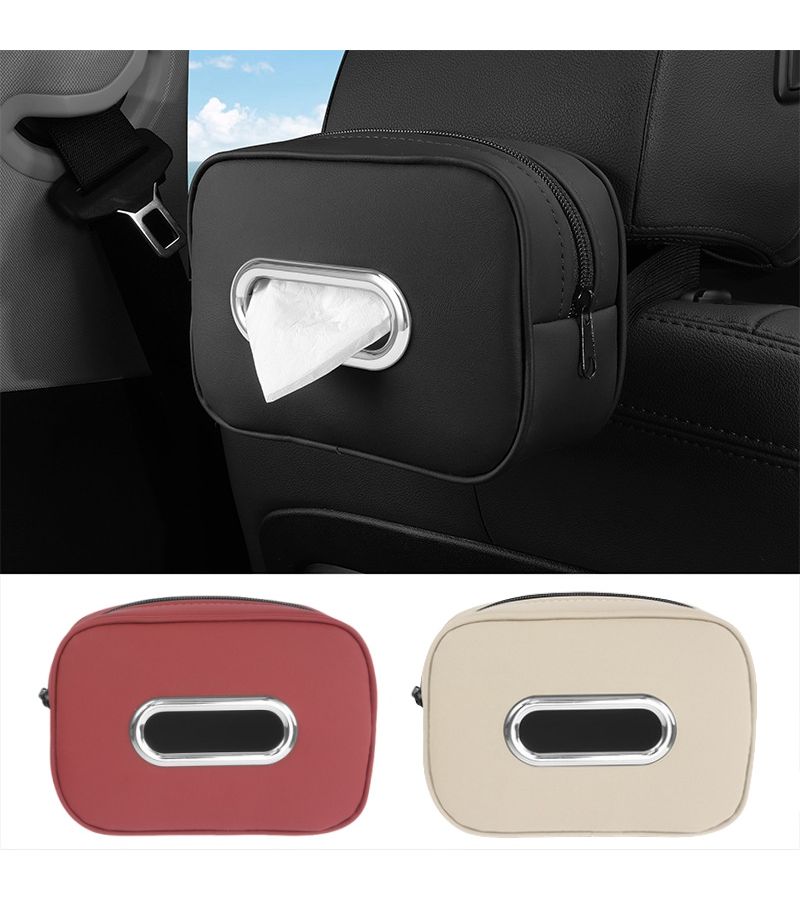 1 Pack Red Tissue Box Holder With Strap Seat Back And Armrest Organizer For Car SUV - Image 1