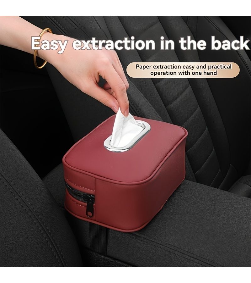 1 Pack Red Tissue Box Holder With Strap Seat Back And Armrest Organizer For Car SUV - Image 5