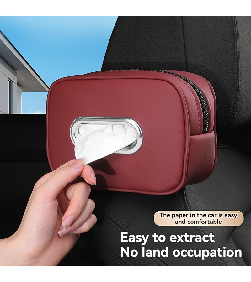 1 Pack Red Tissue Box Holder With Strap Seat Back And Armrest Organizer For Car SUV - Image 4