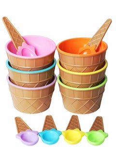 Y&D Ice Cream Dessert Bowls and Matching Spoons, Plastic, Assorted Cute Colours, Wafer Design,Set of 6  - Image 4