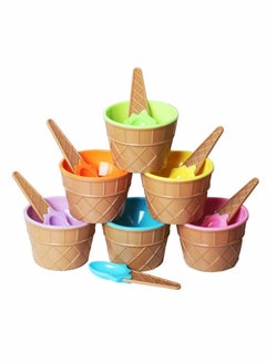 Y&D Ice Cream Dessert Bowls and Matching Spoons, Plastic, Assorted Cute Colours, Wafer Design,Set of 6  - Image 1