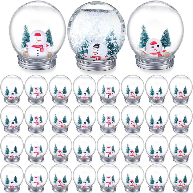 Jerify 32 Set Christmas Clear Snow Globes Kit Plastic Water Globe with Screw Off Cap Artificial Christmas Trees Small Snowman Snowflakes for Ornaments DIY Crafts Fillable Snow Globes Home Decoration - Image 1