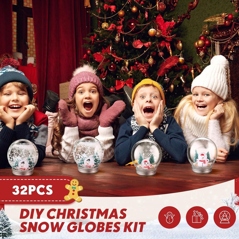 Jerify 32 Set Christmas Clear Snow Globes Kit Plastic Water Globe with Screw Off Cap Artificial Christmas Trees Small Snowman Snowflakes for Ornaments DIY Crafts Fillable Snow Globes Home Decoration - Image 4