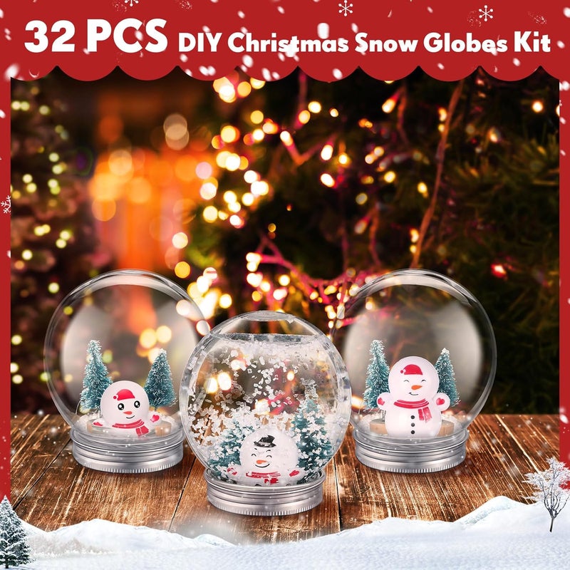 Jerify 32 Set Christmas Clear Snow Globes Kit Plastic Water Globe with Screw Off Cap Artificial Christmas Trees Small Snowman Snowflakes for Ornaments DIY Crafts Fillable Snow Globes Home Decoration - Image 3