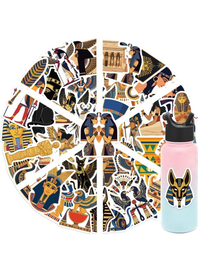 NIBEMINENT 50 Pcs Cartoon Ancient Egypt Deco Kit Waterproof Stickers, High Definition Printing Bright Colors, Suitable for Laptop Skateboard Luggage Water Bottle Guitar DIY - Image 1