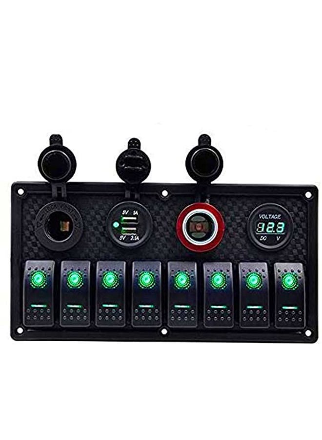 Maso Toggle Switch Panel - MASO 12-24V 8 Gang Waterproof Dual USB Socket Charger+Cigarette Lighter Socket+Power Charge Adapter,for Yacht Boat Marine Rocker Car Truck RV etc. - Image 1
