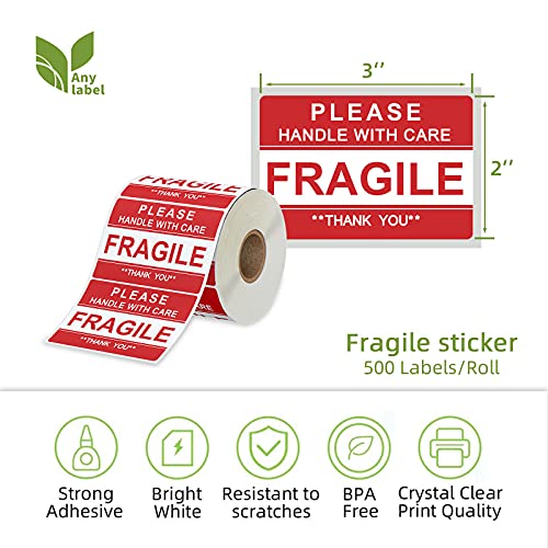 Anylabel 2" x 3" Fragile Stickers for Shipping and Moving Please Handle with Care Fragile Thank You Do Not Drop, Warning Stickers Fragile Labels, Permanent Adhesive(500 Labels, 1 Roll) - Image 2