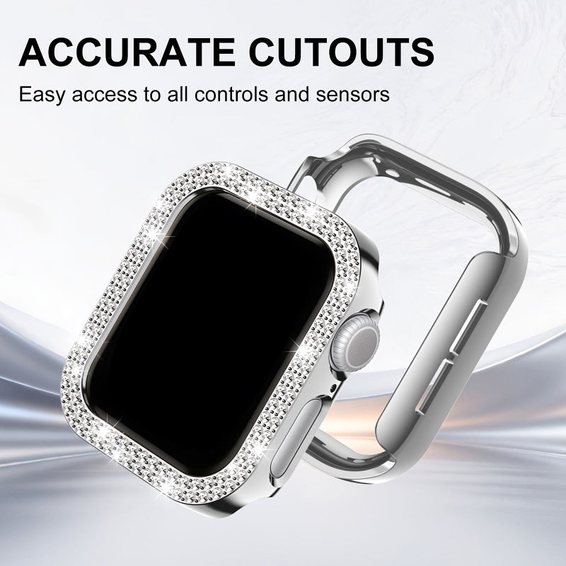 5 قطع غلاف لامع متوافق مع Apple Watch 44 مم سلسلة 4 5 6 SE غطاء حماية واقي مرصع بأحجار الراين اللامعة، مقاوم للخدوش، غلاف صلب للساعة الذكية، أسود مع لمعان معدني، وردي ذهبي، شفاف، وردي فاتح، فضي - Image 2