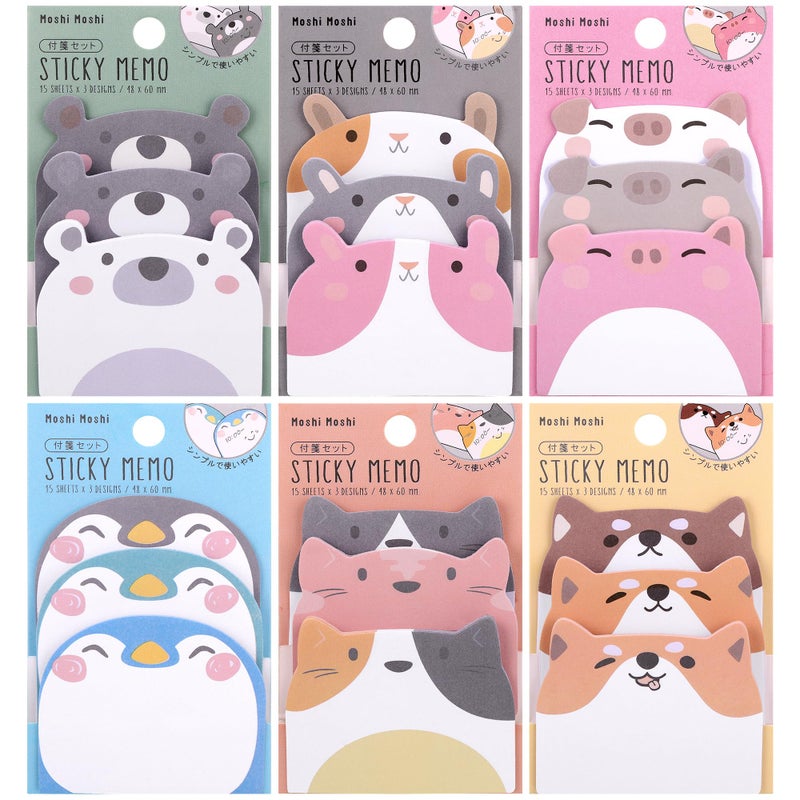 JIANTA Cute Animal Sticky Notes for Party Bags, 270 Sheets Cartoon Notes Animals Shape Markers Flags Self-Stick Memo Pads Party Bag Fillers for Kids - Image 1