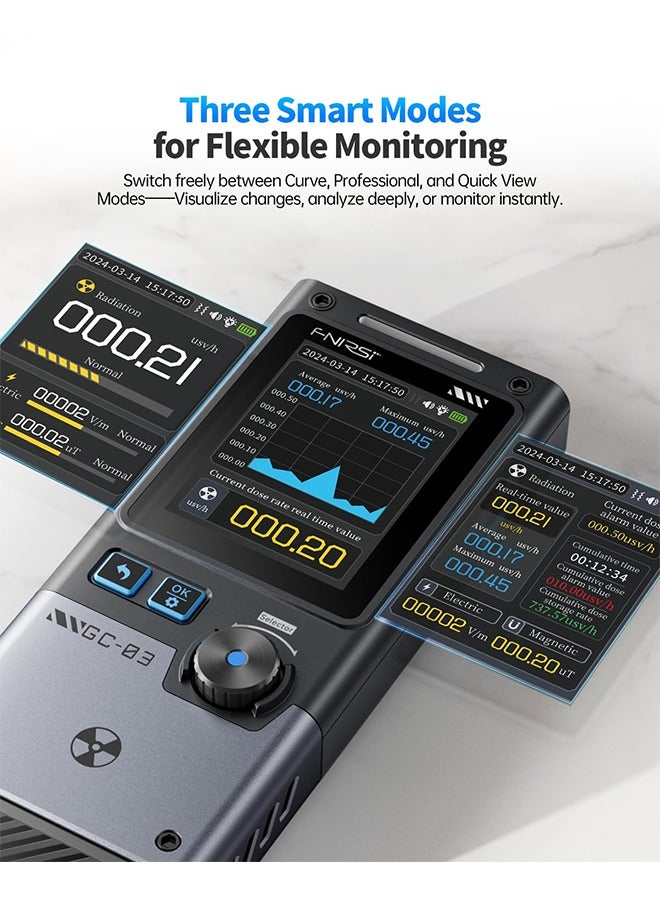 GC-03 Geiger Counter Electromagnetic Detector, 3IN1 Nuclear Radiation Detector EMF Meter, Not Support RF Detection, Handheld Rechargeable Radiation Dosimeter, Beta Gamma X-ray Radiation Monitor - Image 4