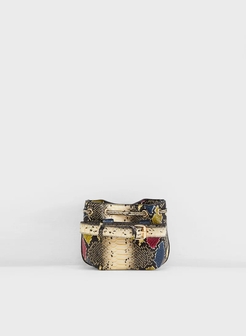 Missguided Snake Print Drawstring Bucket Bumbag