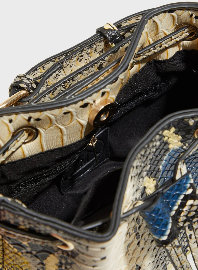 Missguided Snake Print Drawstring Bucket Bumbag