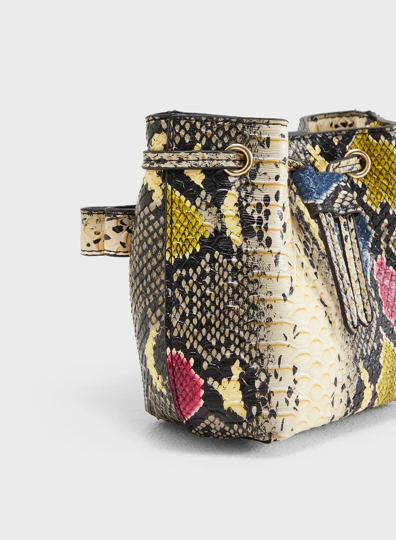 Missguided Snake Print Drawstring Bucket Bumbag